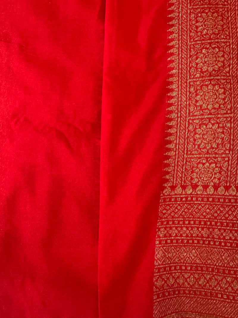 Banarasi semi katan saree with contrast border MS6665 - Black to Red