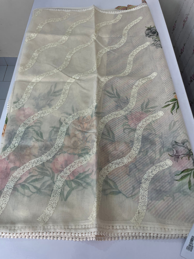 Supernet saree with digital prints and embroidery SKFNSEM