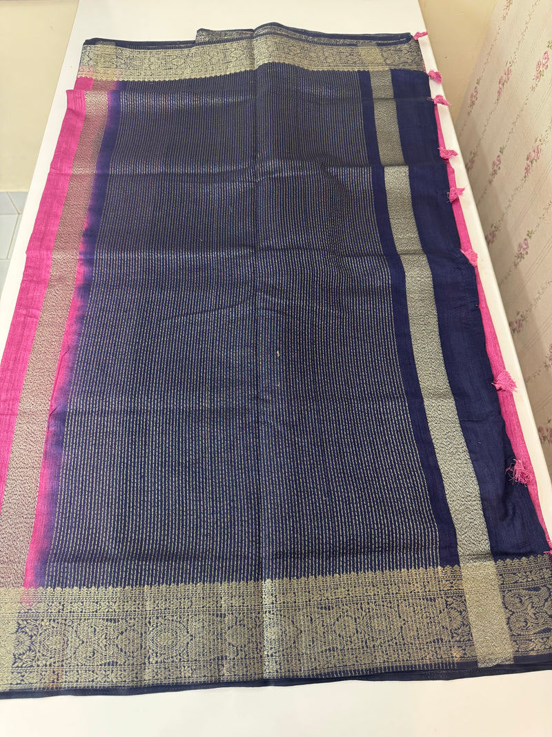 Blended tussar silk sarees with contrast pallu & blouse MTL430