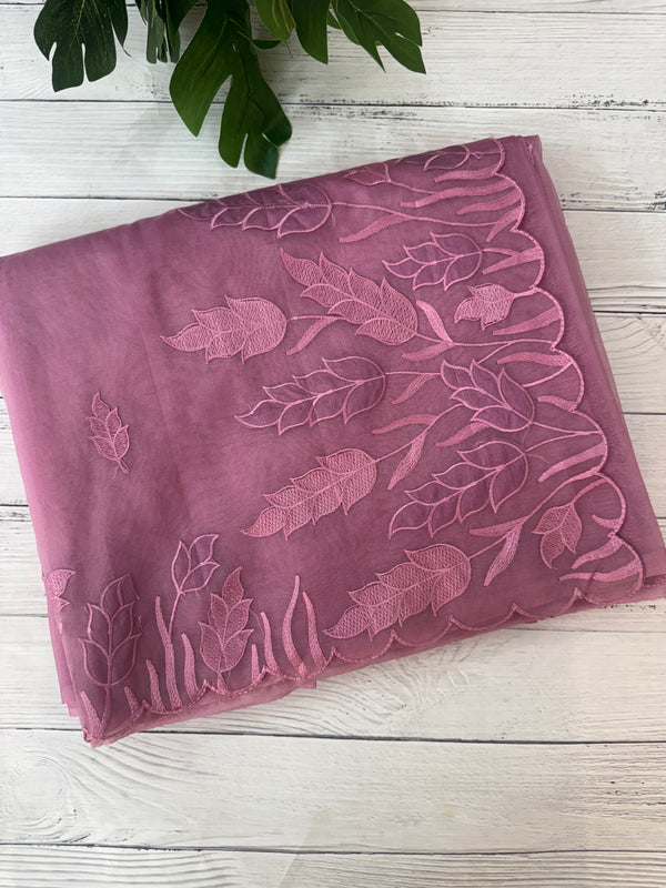Viscose Organza saree with applique work-MSH103 OnionPink