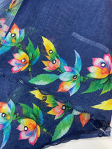 Digital printed semi Linen Saree MLS711- DarkBlue