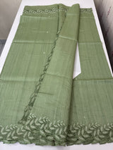 Semi tussar saree with cutwork MSHK566 DustyGreen