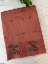 Crushed Matka Blended Tussar silk saree with embroidery MS4890 - DuskyPeach