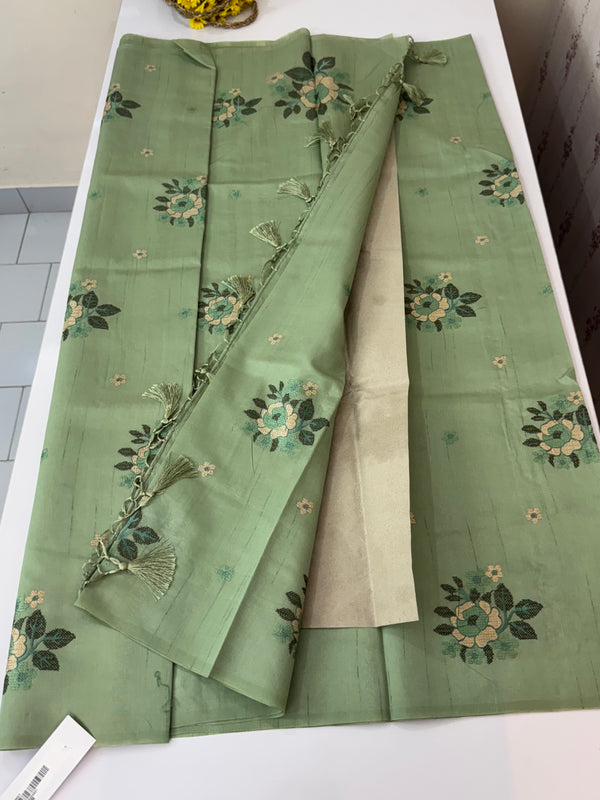 Blended matka tussar silk saree with embroidery - MS90654 DuskyGreen
