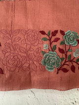 Crushed Matka Blended Tussar silk saree with embroidery MS4890 - DuskyPeach