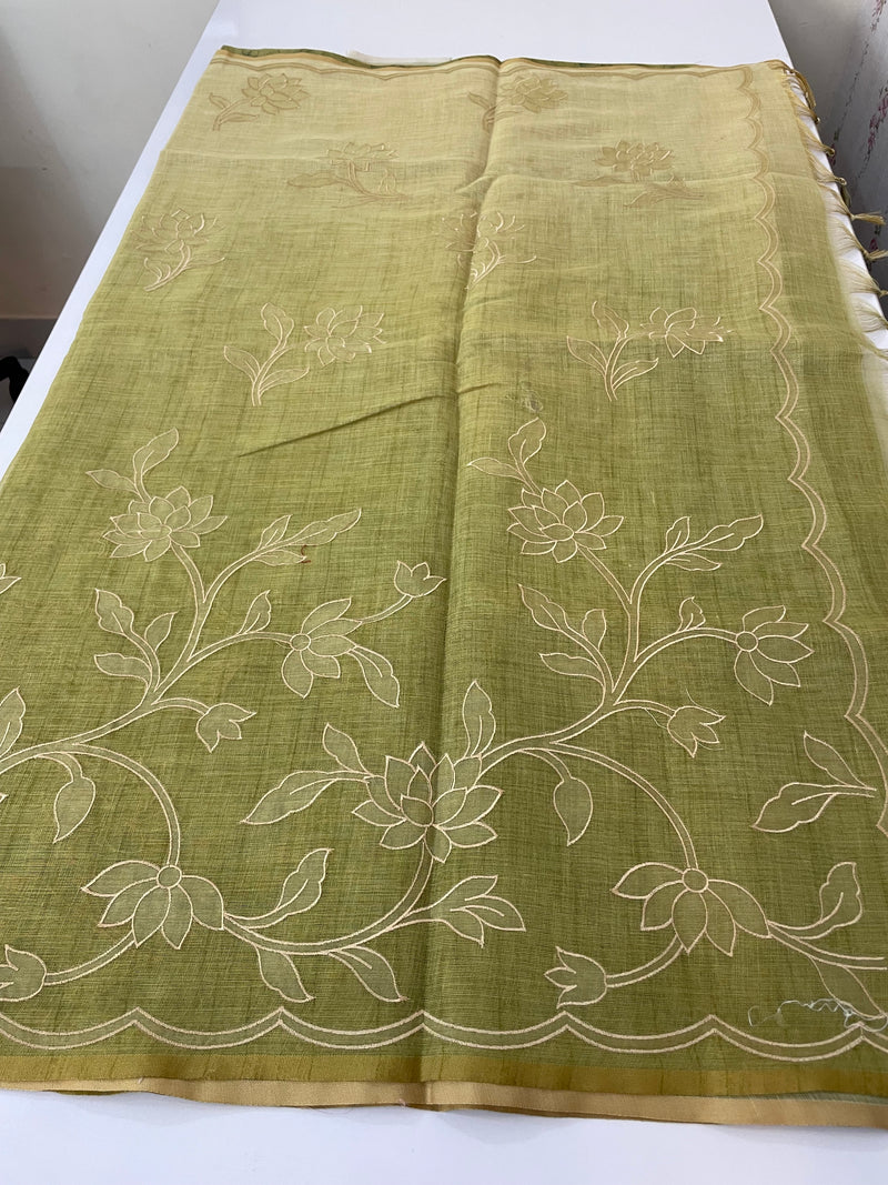 Ombre Soft Tissue linen saree with appliqué work MSL875