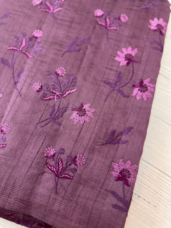 Crushed Blended tussar silk saree with embroidery- MSB7654 Mauve
