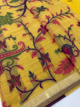 Jamdani silk Cotton Saree with thread work  MSJ799 Yellow