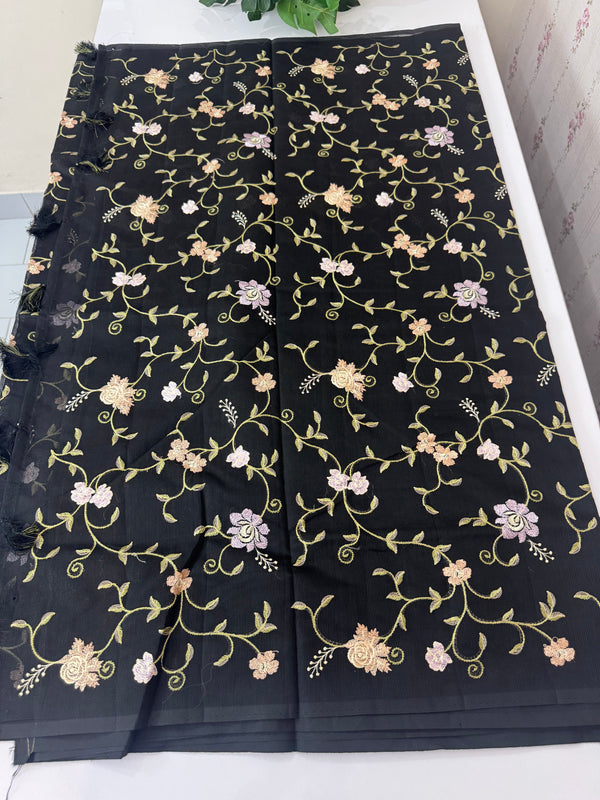Kota Supernet embriodery saree SHSNYNM Black