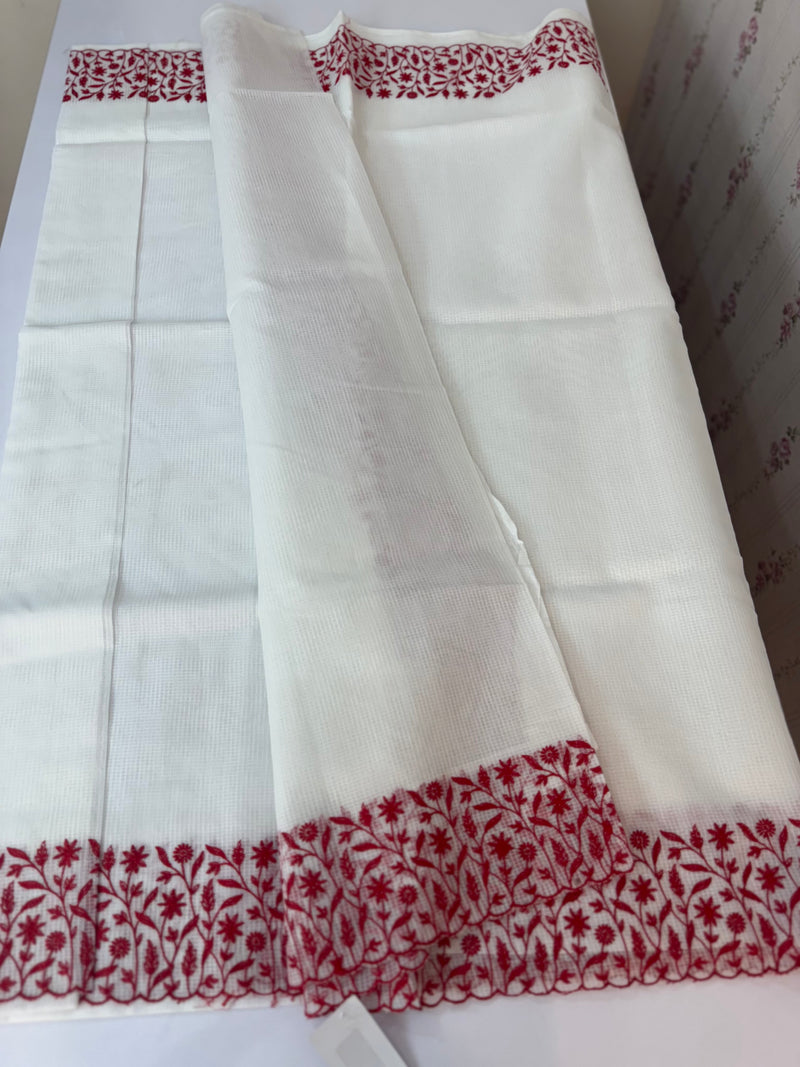 Kota silk saree with embroidery MSB643 White & Red