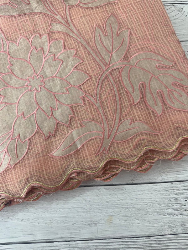 NetKota saree with tissue applique work MS15145- PastelPeach