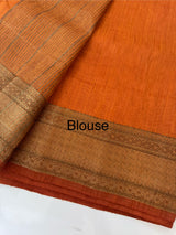 Jute silk saree with antique zari weaving MJL399 Orange