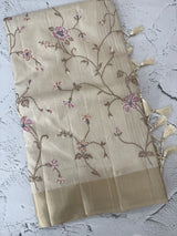 Blended tussar saree with embriodery - MS8665 PearlCream