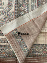 Madhubani Printed Semi tussar silk saree with Kanta work MBT6877 (2)