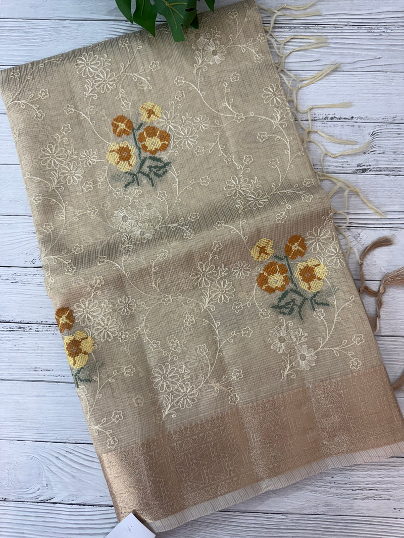 Tissue Silk embriodery saree MS49892