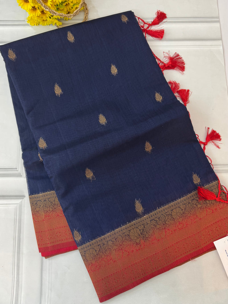 Jute tussar silk sarees with contrast pallu & brocade blouse MS1688