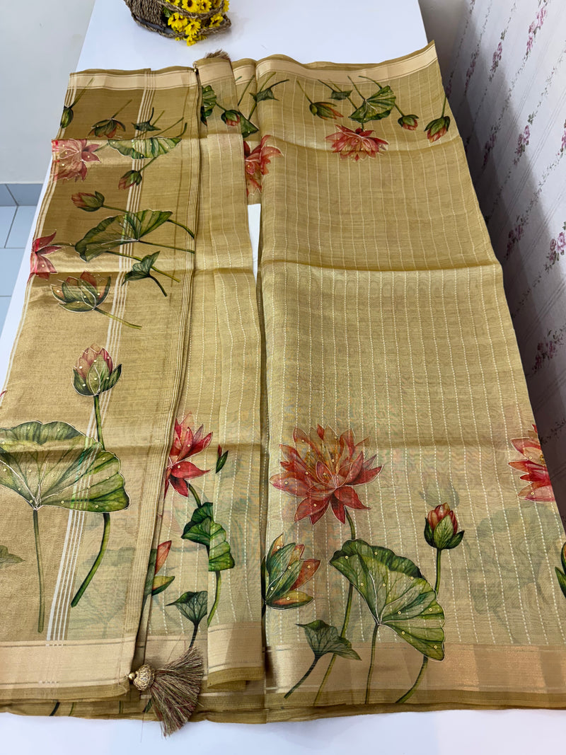Tissue silk saree with digital prints and sequence work MS8188