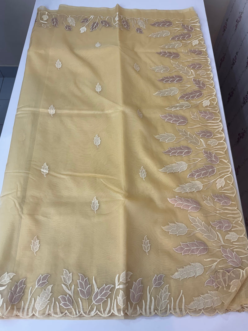 Viscose Organza saree with applique work-MSH103 CreamyYellow