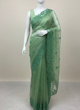 Tissue Organza saree with embriodery MS14638 JadeGreen