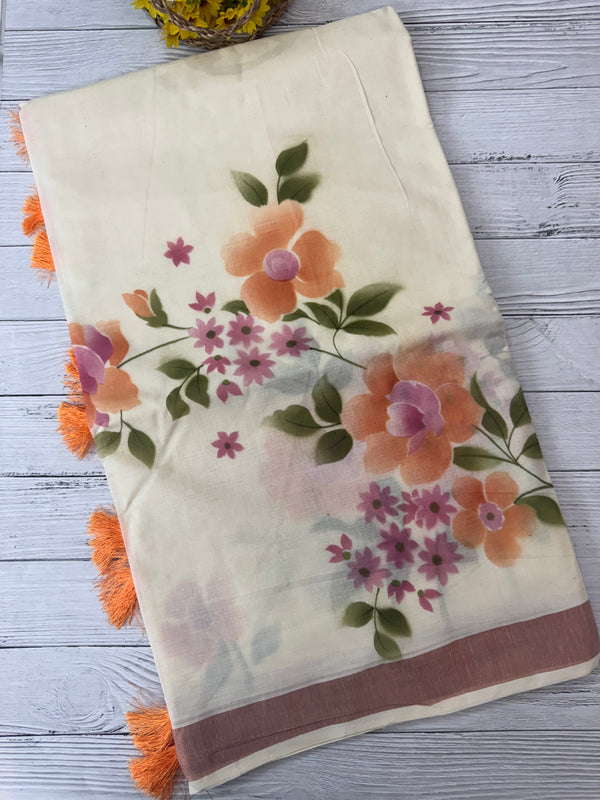 Kerala cotton saree with floral prints
