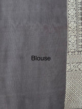 Banarasi semi katan saree in silver zari SHKNRIM- Ash