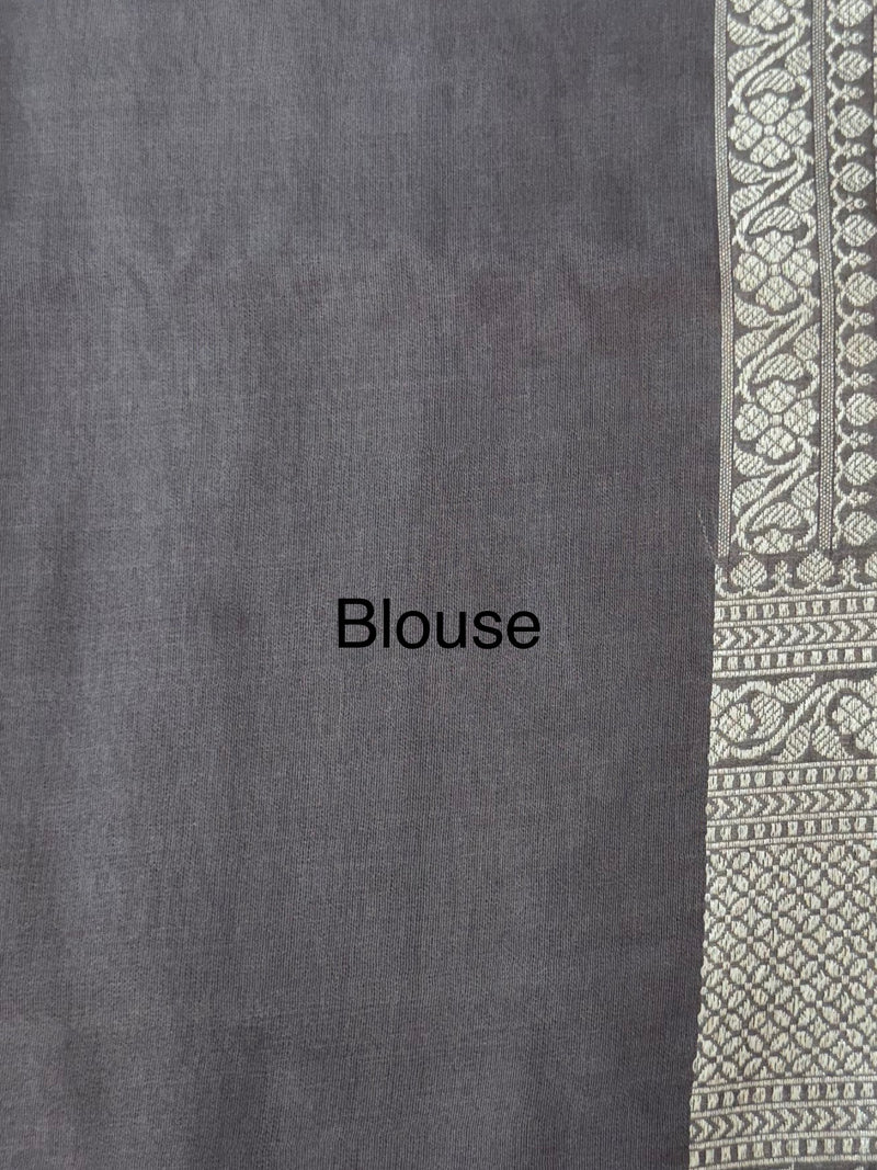 Banarasi semi katan saree in silver zari SHKNRIM- Ash