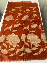 Semi organza saree with appliqué work - MSH906 RustOrange (2)