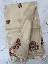 Blended soft tussar silk saree MS90543- Cream