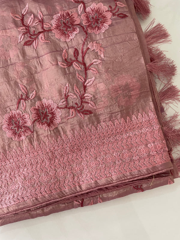 Metallic crush organza saree - MCOS621 OnionPink