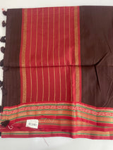 Jute tussar silk saree with contrast borders MJL655
