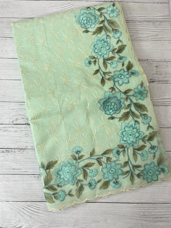 Phulkari NetKota embroidery saree - MSH126 Pastel Green