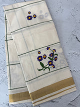 Kerala embroidery cotton saree - Poovili 2