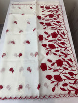 NetKota Applique work saree  MSH141- White & Red