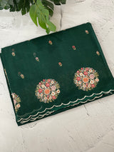 Kota checks saree with embroidery MS7645 DarKGreen