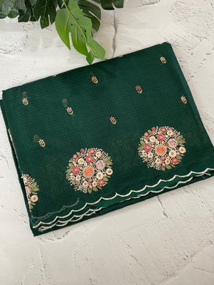 Kota checks saree with embroidery MS7645 DarKGreen