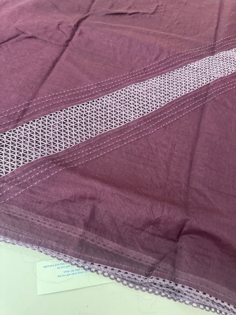 Supernet saree with crochet work and lace border MCJ5433 -Wine(Design - Diagonal Crochet)