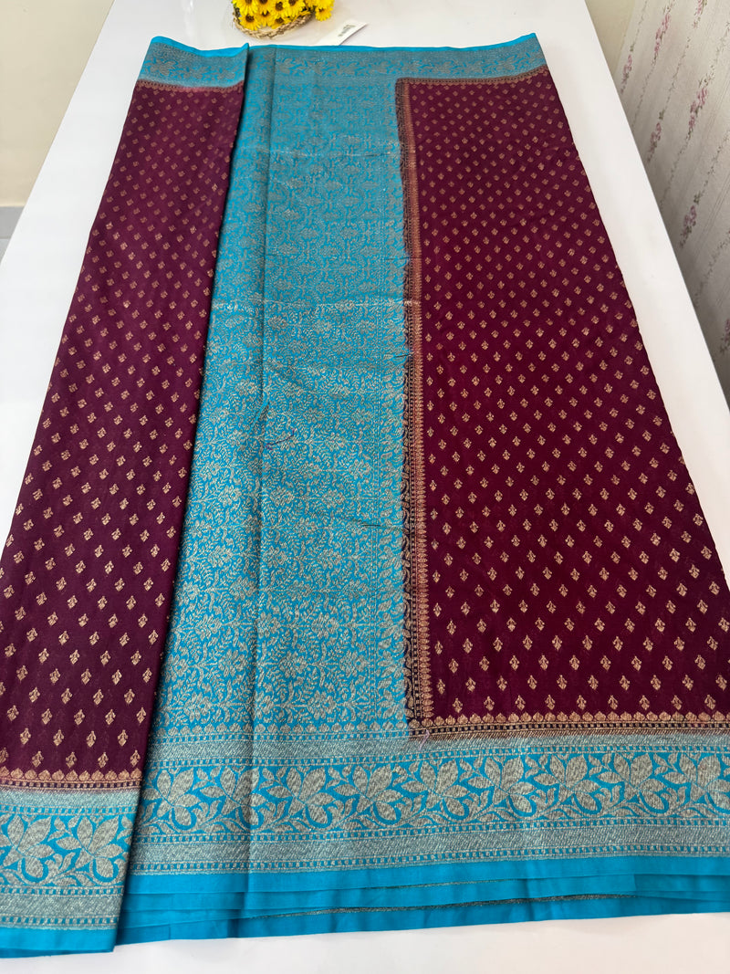 Banarasi viscose Georgette saree MKGS611- Wine to CobaltBlue