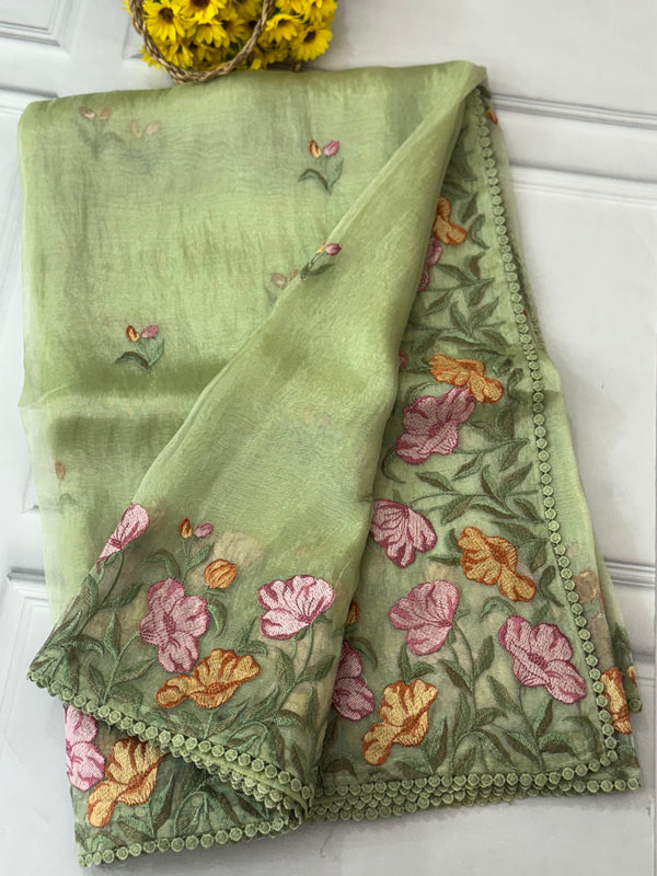 Tissue Organza saree MS14717- DuskyGreen