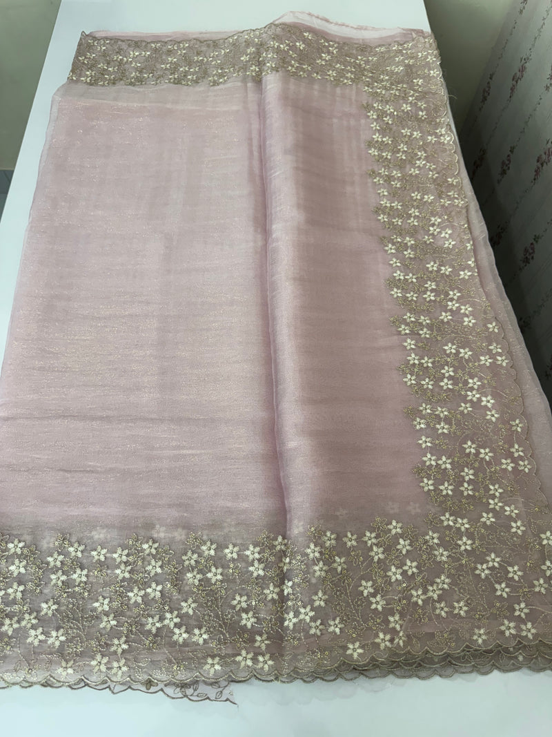 Crush tissue Organza saree with embroidery work MS14791- PastelPink