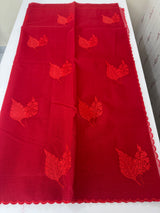 Kota Moonga checks Applique work saree  MSH278 - Leaf Design(Red)