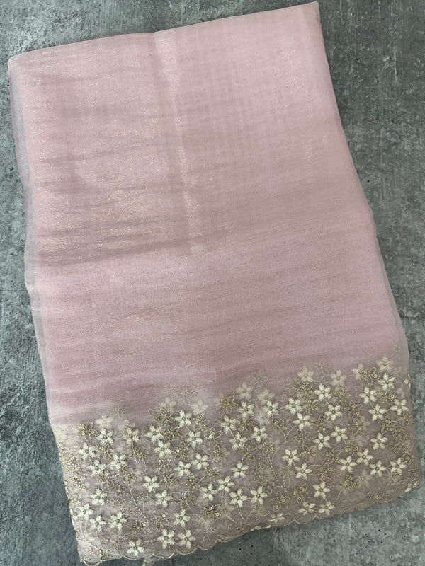 Crush tissue Organza saree with embroidery work MS14791- PastelPink