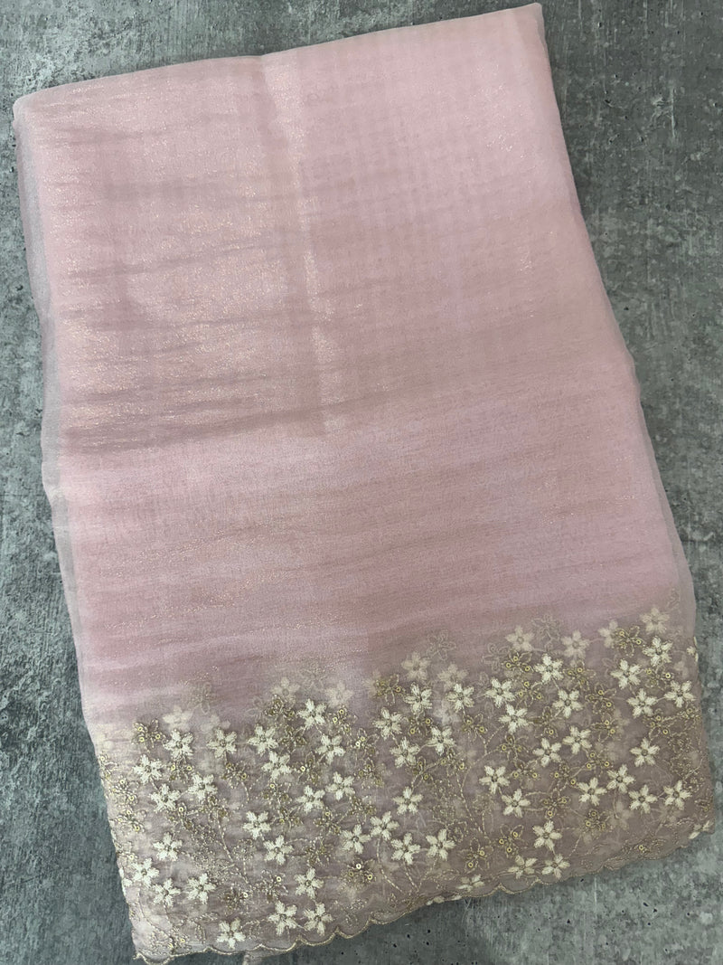 Crush tissue Organza saree with embroidery work MS14791- PastelPink