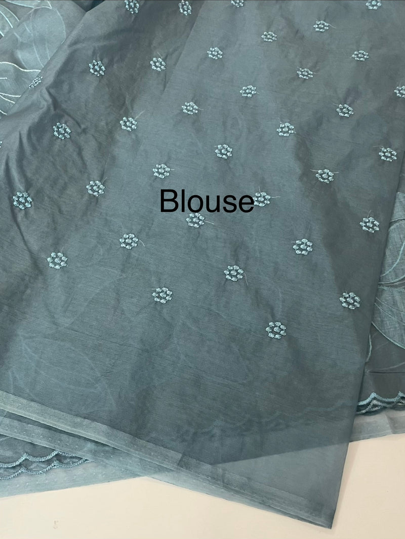 Semi organza saree with appliqué work - MSH906 MidnightBlue