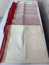 Blended checks tussar saree MKT122 - Red