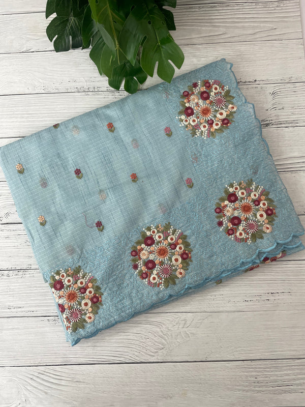 Soft kota silk saree with embroidery MSS678 - PastelBlue