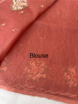 Kota checks saree with embroidery MS7645 Brick