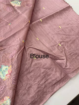 Crushed Blended tussar silk saree with embroidery- MTS355 - PastelOnion