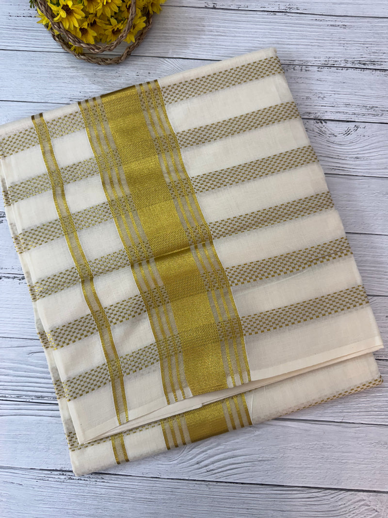 Borderless Kerala cotton saree - Gold