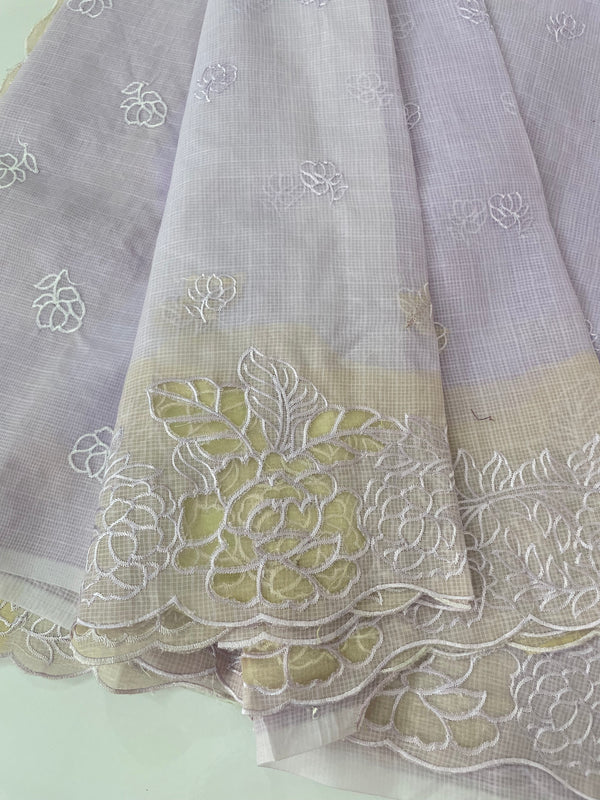 Soft kota silk saree with applique work MS85432 Pale Lavender