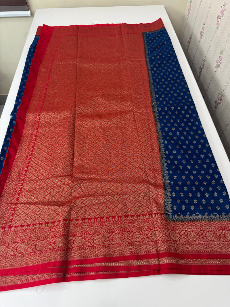 Banarasi viscose Georgette saree MKGS611- DeepSeaBlue to Red